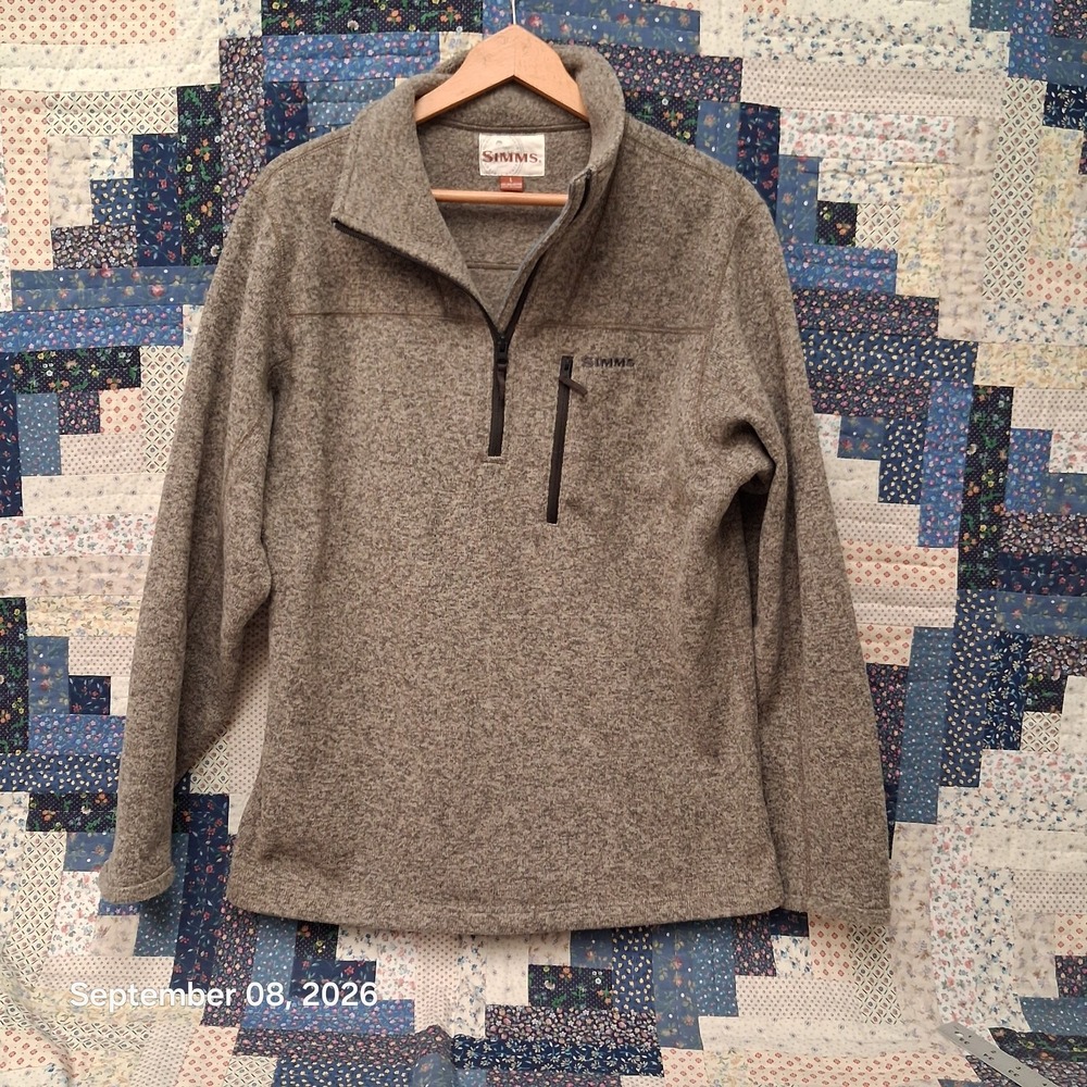 Simms Fishing Gear Quarter Zip Sweater Fleece Pullover Mens L Oatmeal Beige